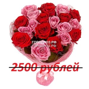 Букет из 25 красных и розовых роз