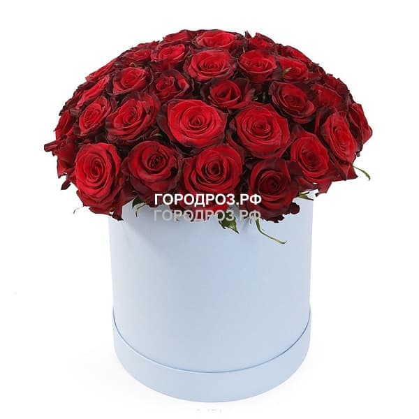Красные розы в шляпной коробке