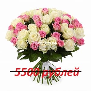 Букет из 55 розовых и белых роз
