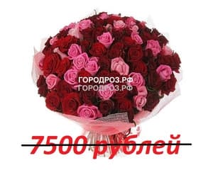Букет из 75 красных и розовых роз