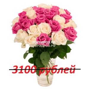 Букет из 31 розовой и белой розы